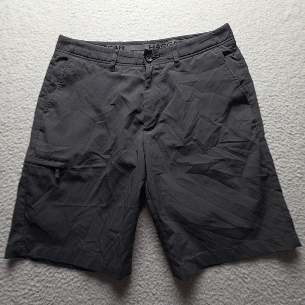 Haggar Cargo Shorts Mens 34 Gray Microfiber Stretch 10 Inseam Casual Summer
